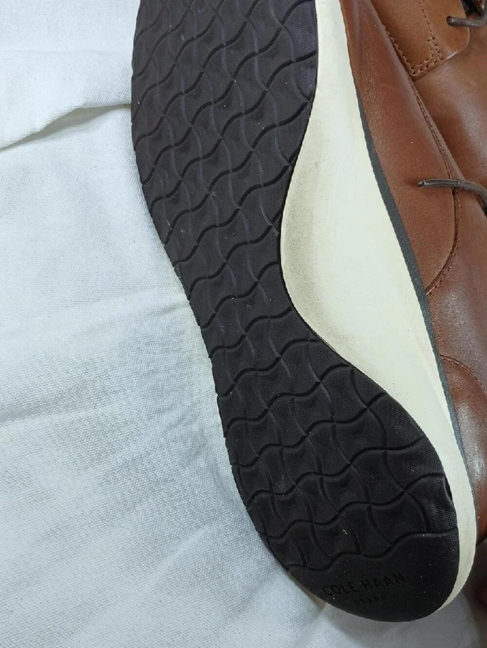 Cole Haan Grand OS Men's Brown Leather Derby Shoes with White Sole